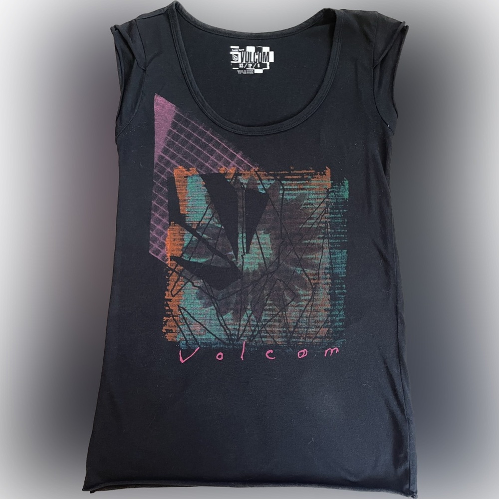 Volcom Etch Sketch Black Scoop Neck Short Sleeve Graphic T Women’s XS 80’s/90’s